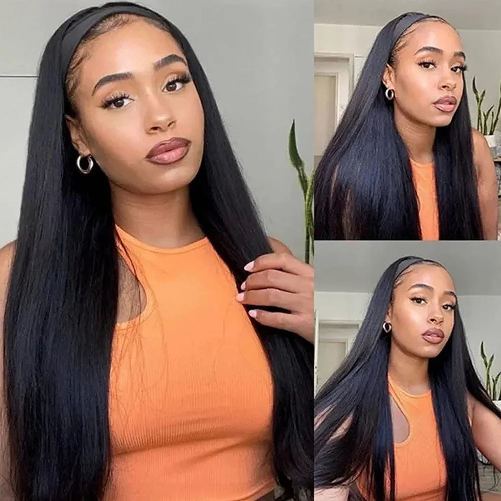 Headband Wig Human Hair Bone Straight Human Hair Wigs