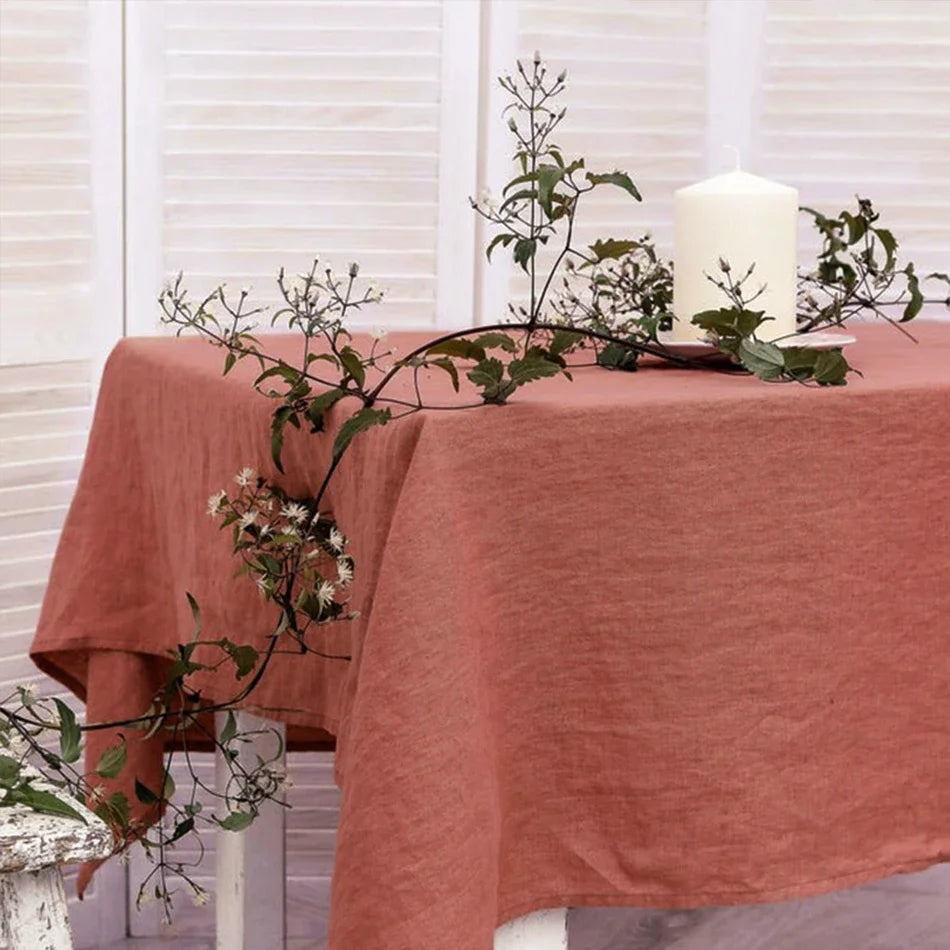 100% Pure Linen Solid Color Table Cover, Natural Fabric Tablecloth