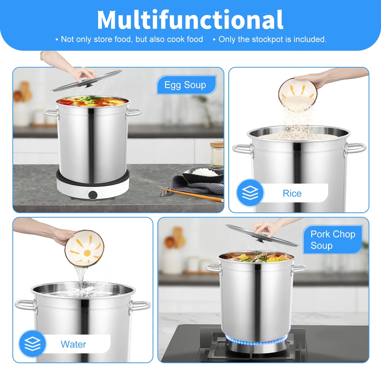 Soup Pot with Cover & Handles, Stainless Steel Stock Pot