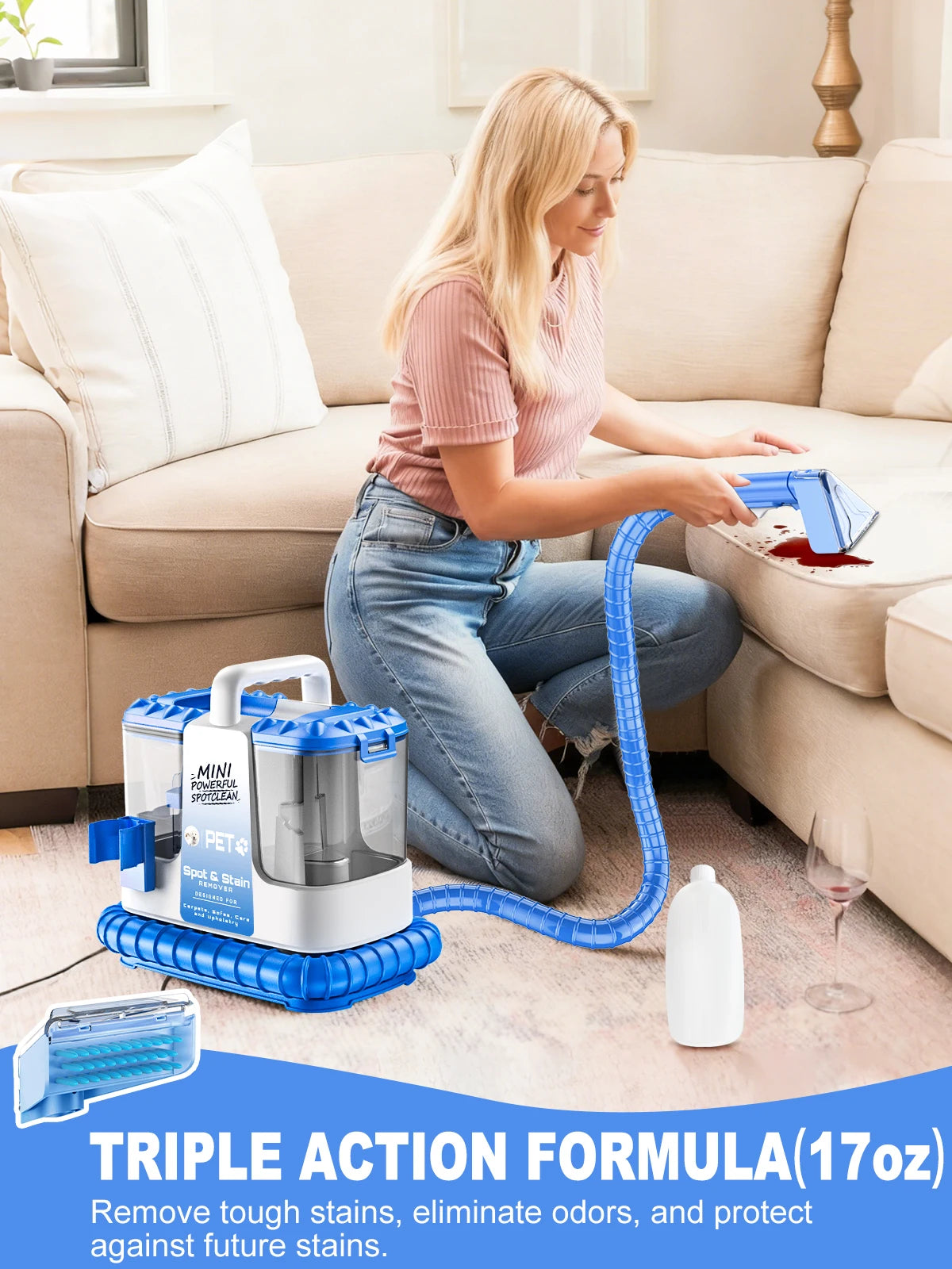 Carpet + Upholstery Cleaner Machine, 20Kpa Powerful Suction w/ 5 Cleaning Tools,