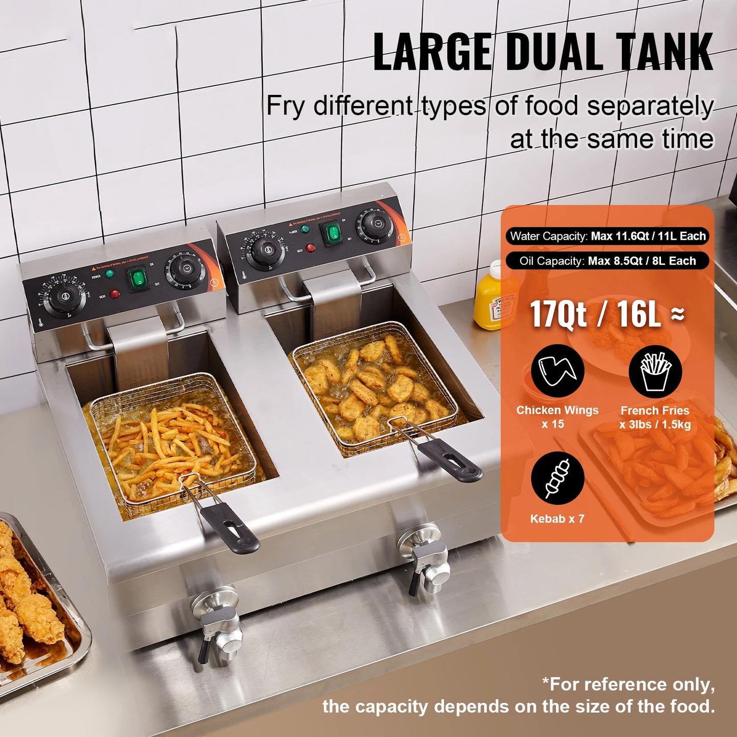 12L Electric Deep Fryer w/Dual Removable Tanks Commercial Countertop  Fryer