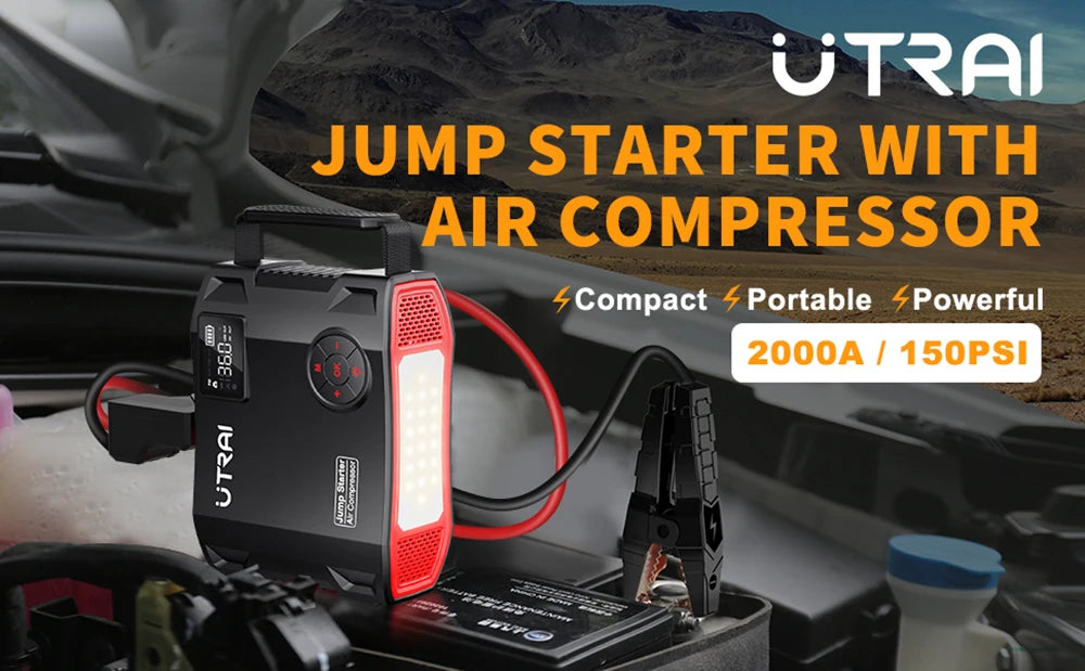 4 In 1 2000A Jump Starter Power Bank 16000mAh 150PSI Air Compressor