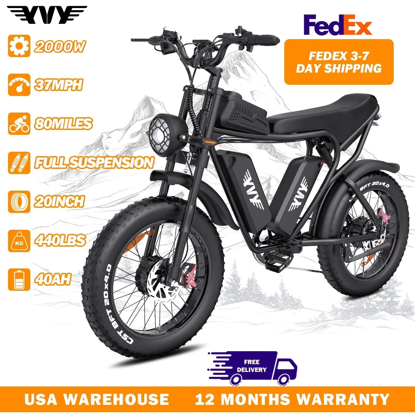 Electric Bike for Adults 1500/2000W 33/37MPH 48/52V 50-80Miles