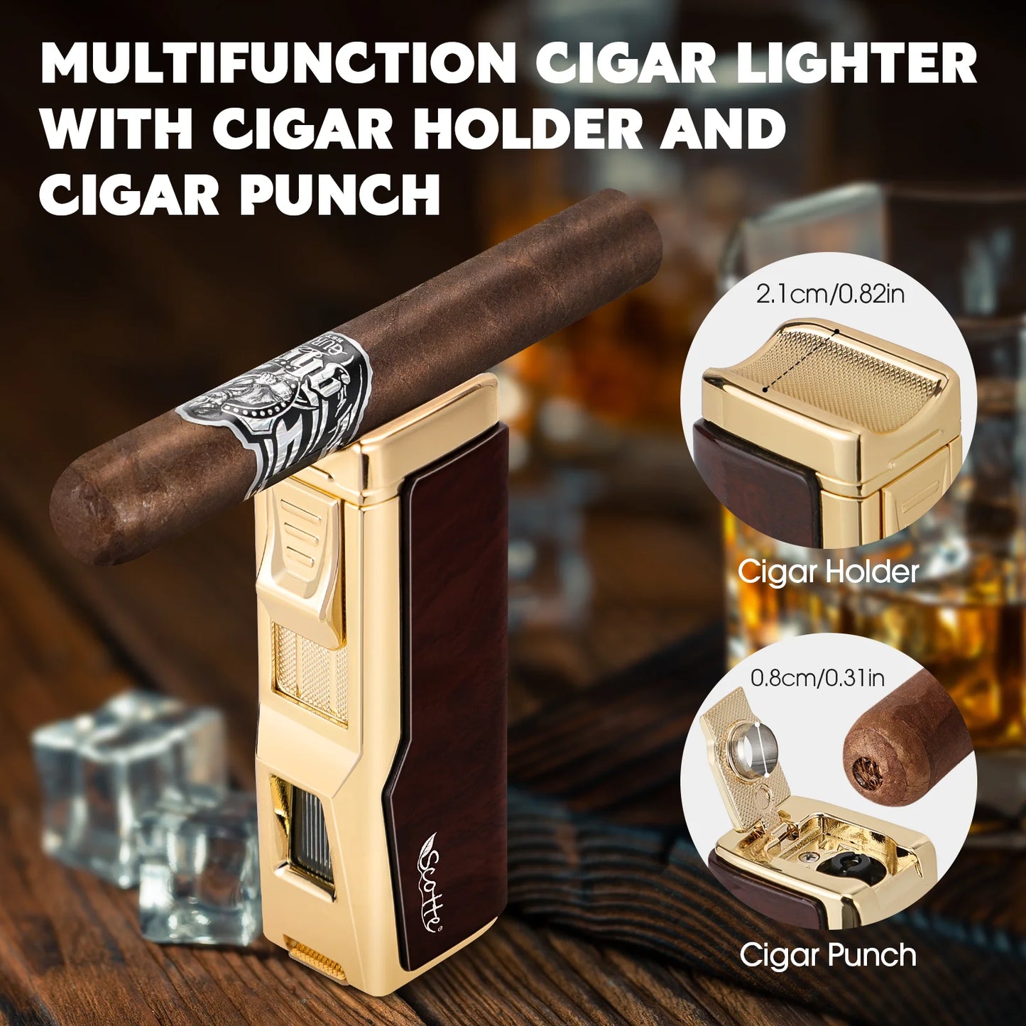 Cigar Humidor Box Cigar Lighter Cedar Wood Lined Leather Cigar Case