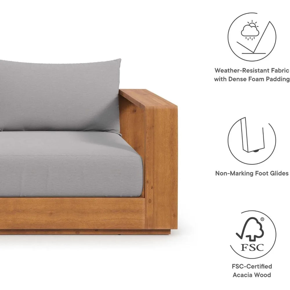 Acacia Wood Outdoor Loveseat in  Patio Natural Light Gray with Weather-Resistant Cushions