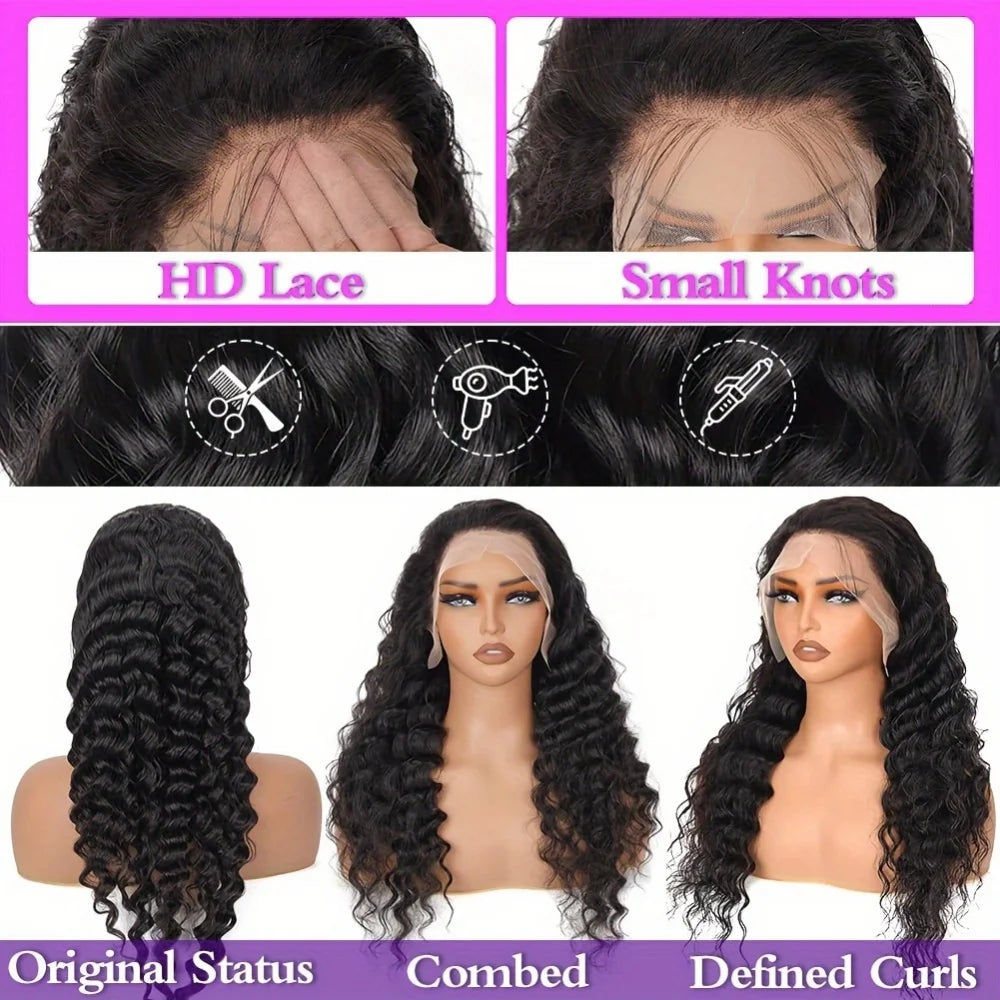 Burmese Curly Deep Wave Curly Human Hair Wig Glue less Wet and Wavy Lace Front