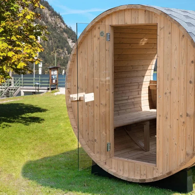 4-Person Home Barrel Sauna Luxury Style Complete with High Performance Electric Heater