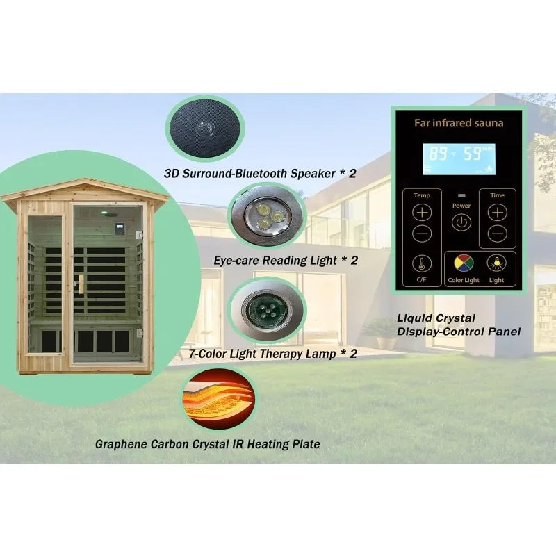 2-Person All-Weather Outdoor Sauna, Low EMF FIR Cabin