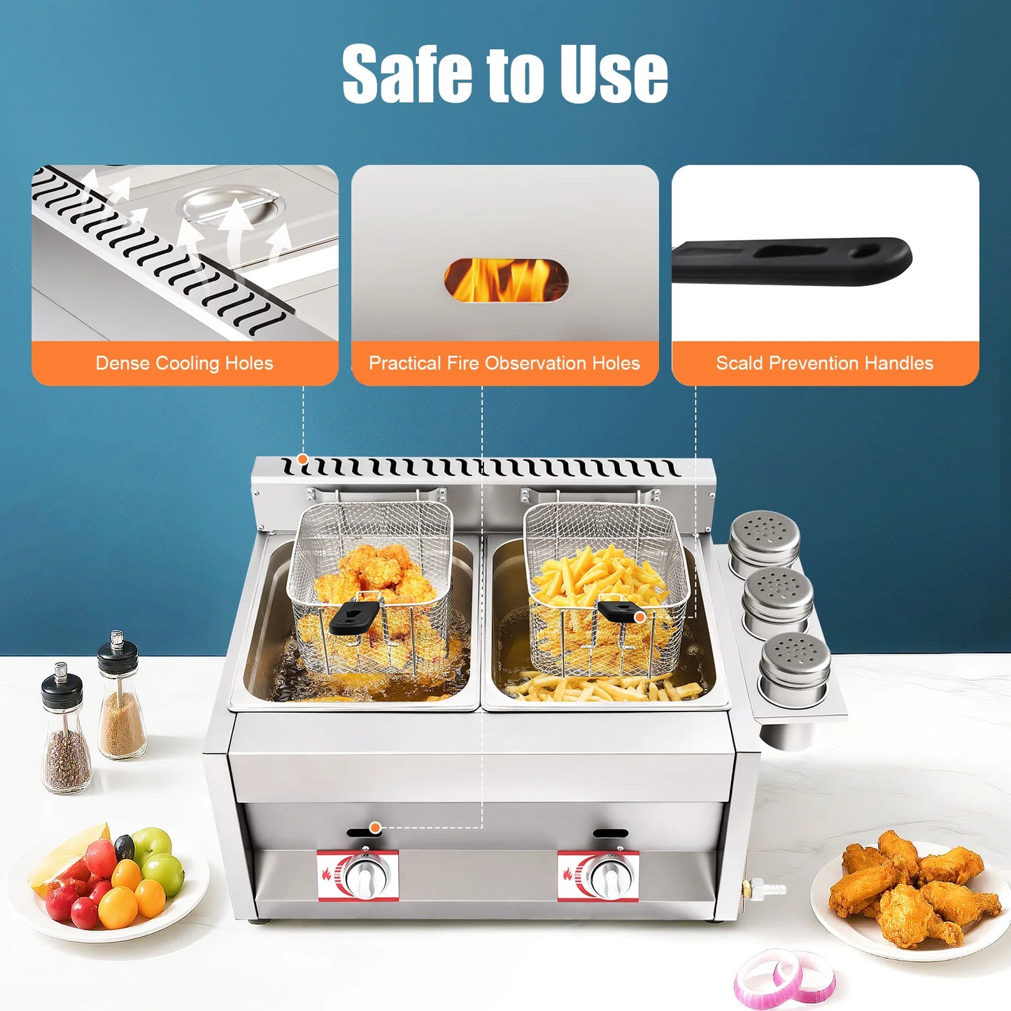 Dual Tank Commercial Gas Deep Fryer 6L Stainless Steel