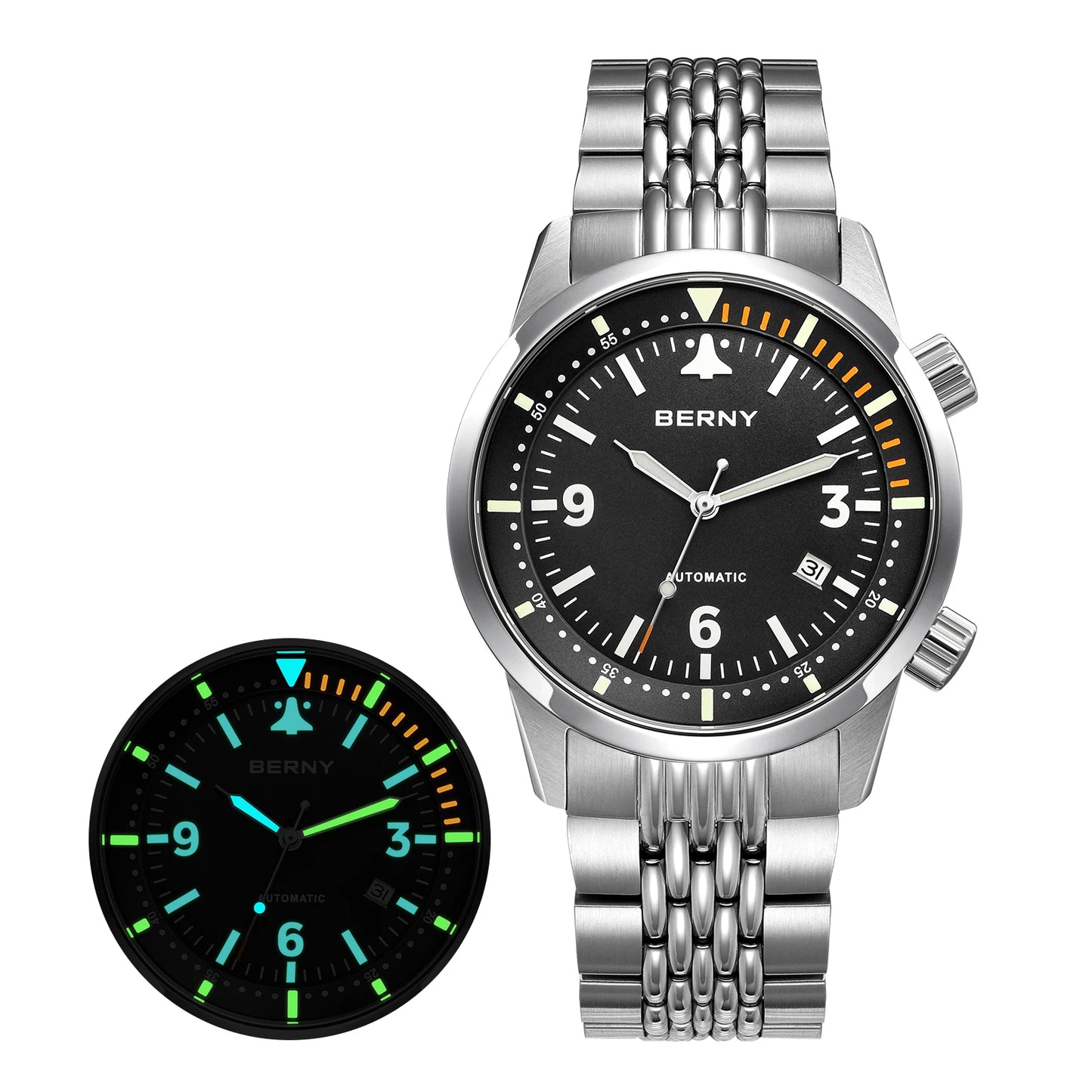 BERNY 20ATM Automatic Men's Diving Watches Top Luminous Sapphire AR Coated Diver Watches