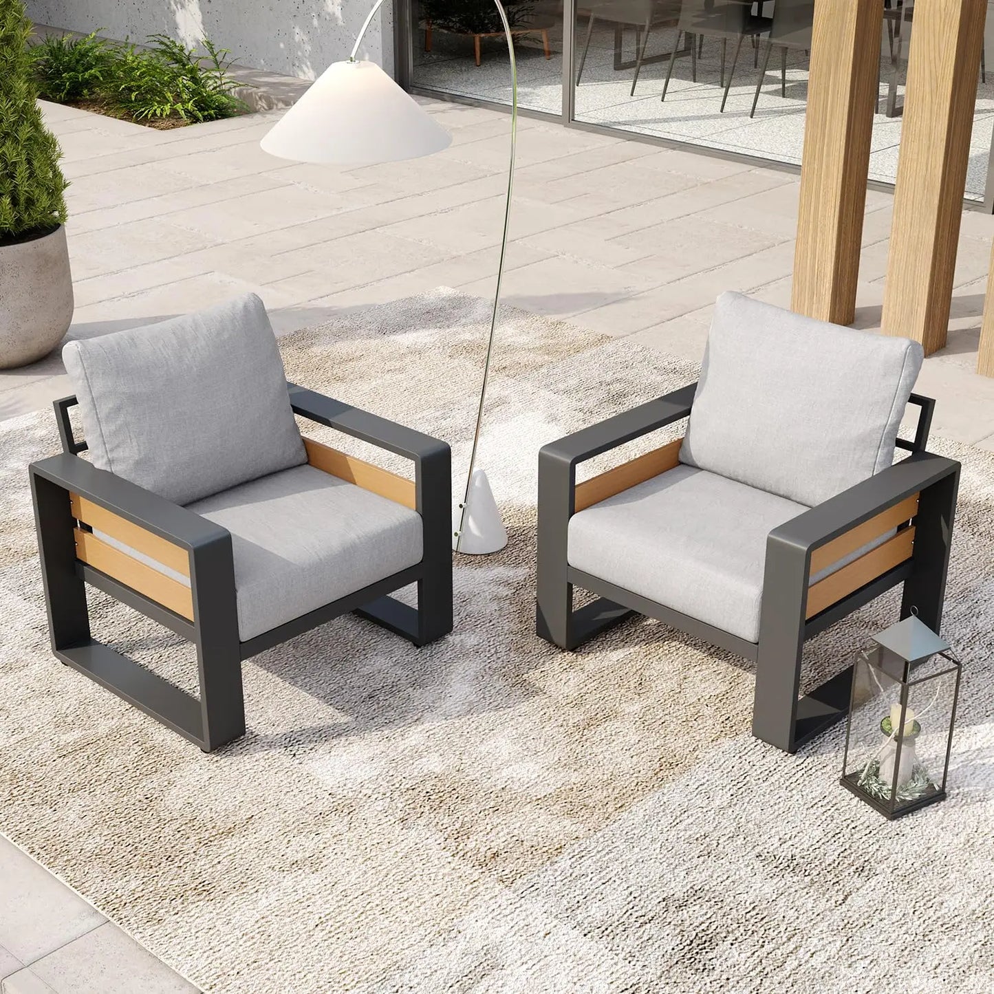 Luxury Aluminum 2 Piece Outdoor Sectional Sofa with 6" Olefin Cushions & Coffee Table