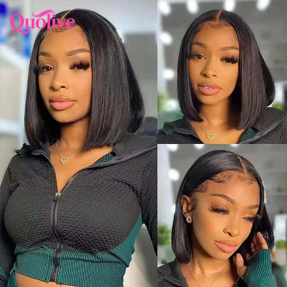 Short Bob Wig Human Hair Wear And Go Glue less Wigs 5x5 Hd Lace Closure Wig 13x6