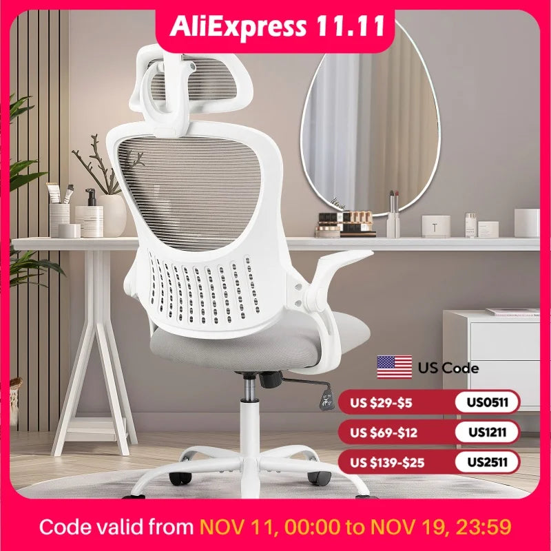 Office Computer Desk Chair Flip-up Arms Adjustable Headrests