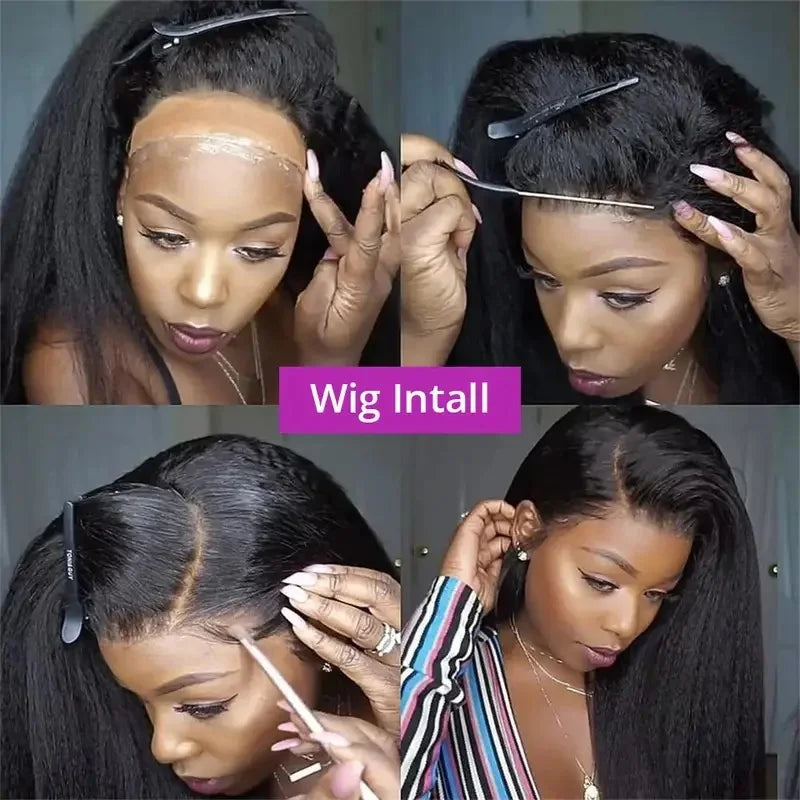 Wig Invisible Strap HD 360 Lace Front Wigs Human Hair Kinky Straight 250 Density