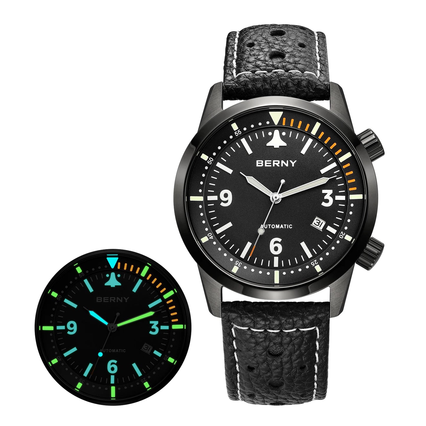 BERNY 20ATM Automatic Men's Diving Watches Top Luminous Sapphire AR Coated Diver Watches