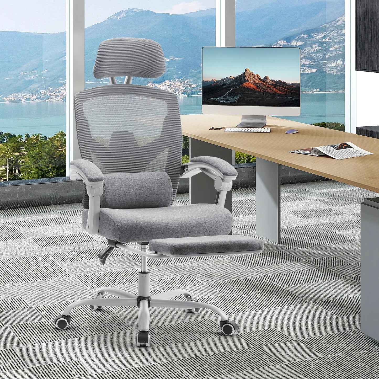 High Back Ergonomic Reclining Gaming Office Chair with Lumbar Support Pillow Meshair