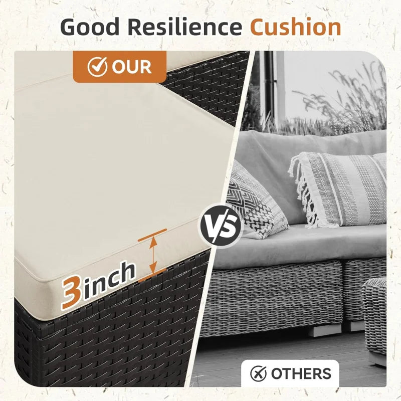 2026：Outdoor Patio Furniture , 5-Rattan Pieces  All-Weather Sectional