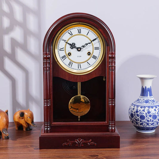Mechanical Desk Clock Vintage Table Clocks Solid Wood Desktop Decoration Clock Upper