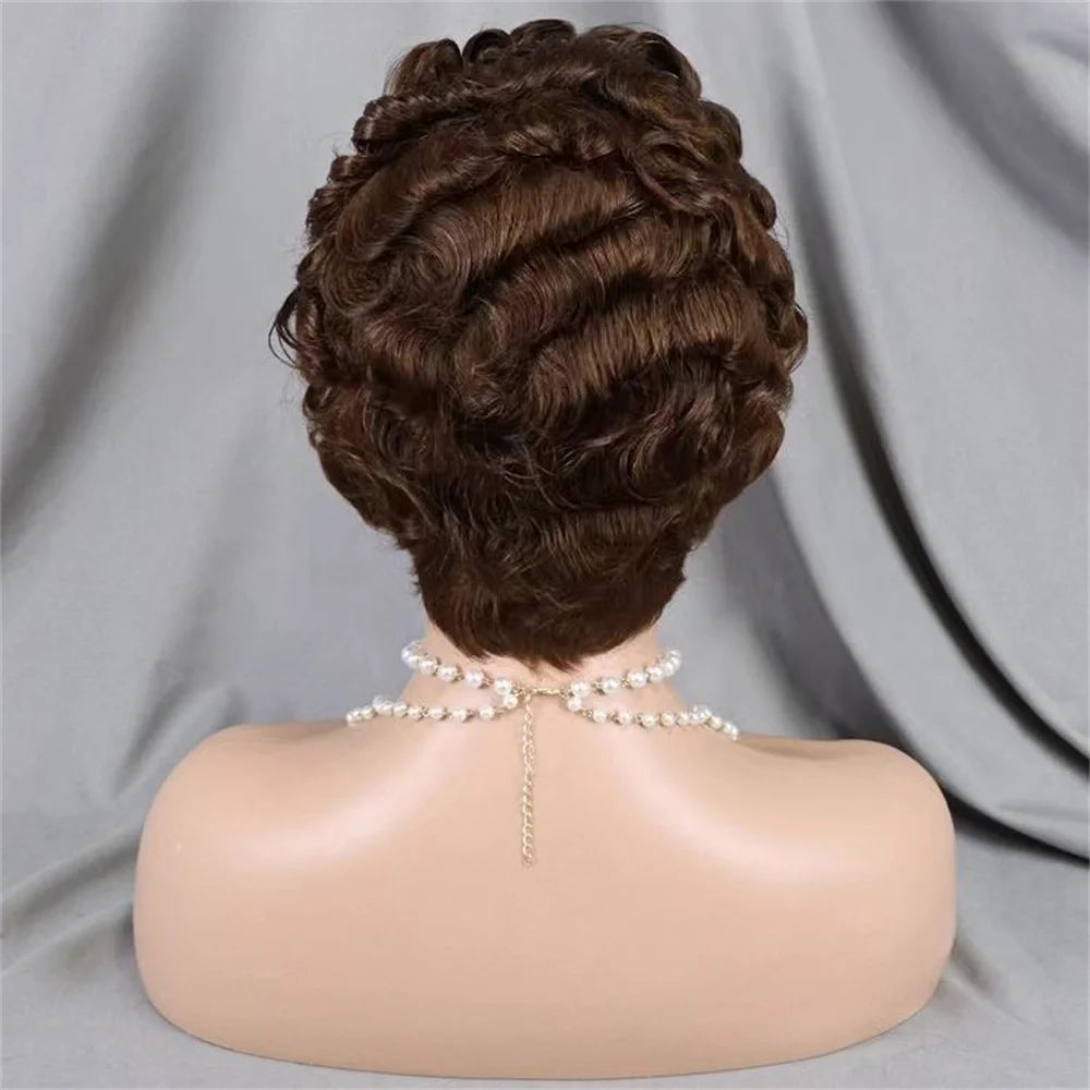 613 Blonde Pixie Cut Short Bob Loose Wave 100% Human Hair Wig Chocolate Brown