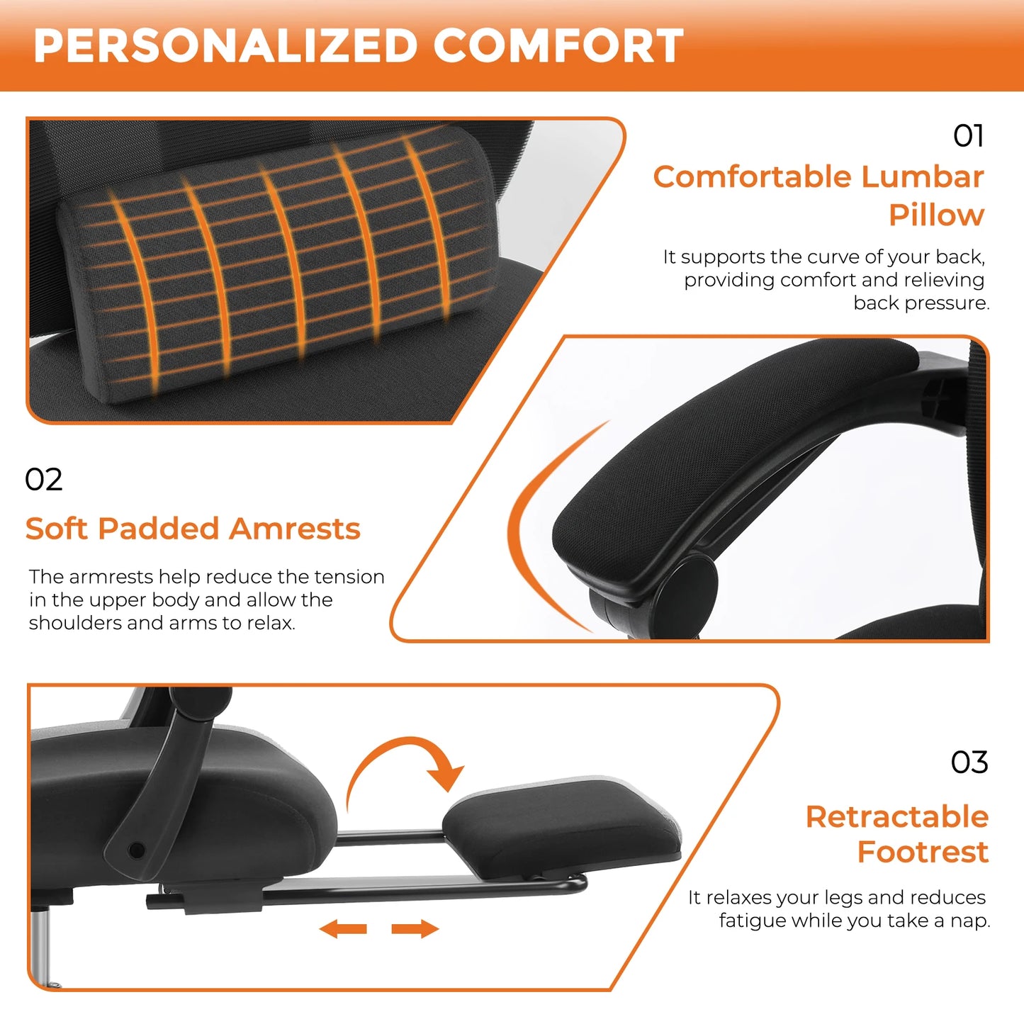 High Back Ergonomic Reclining Gaming Office Chair with Lumbar Support Pillow Meshair