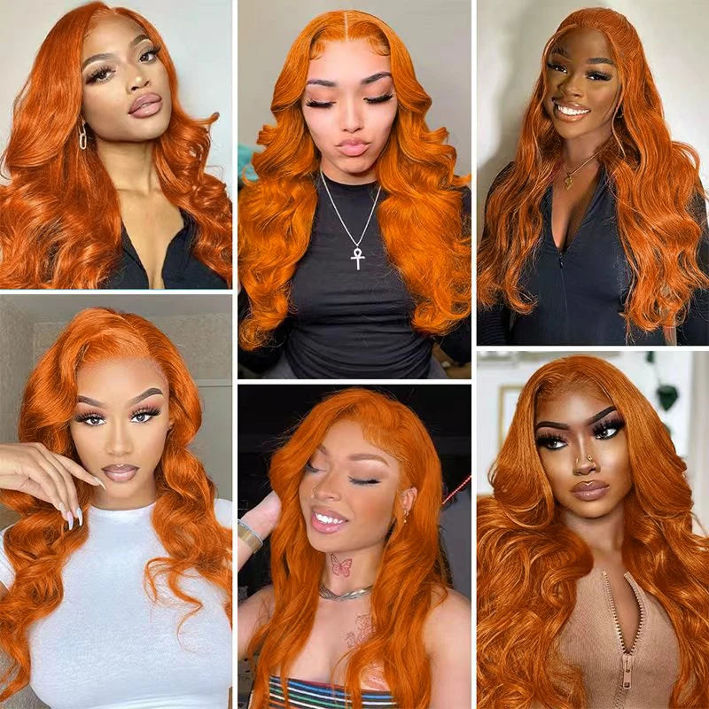 Ginger Orange Body Wave 13x6 Transparent Lace Front Wig Human Hair