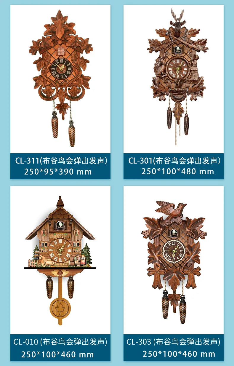 Vintage Cuckoo Wall Clock with Bird Chime Wall Watch Mechanism for Living Room