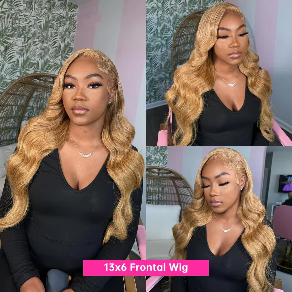 Honey Blond Body Wave 13x4 Lace Frontal Human Hair Wigs