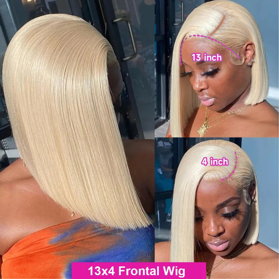Straight Lace Front Human Hair wig Short Transparent 13x4