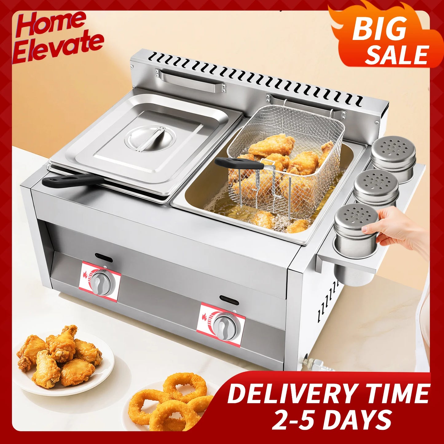 Dual Tank Commercial Gas Deep Fryer 6L Stainless Steel