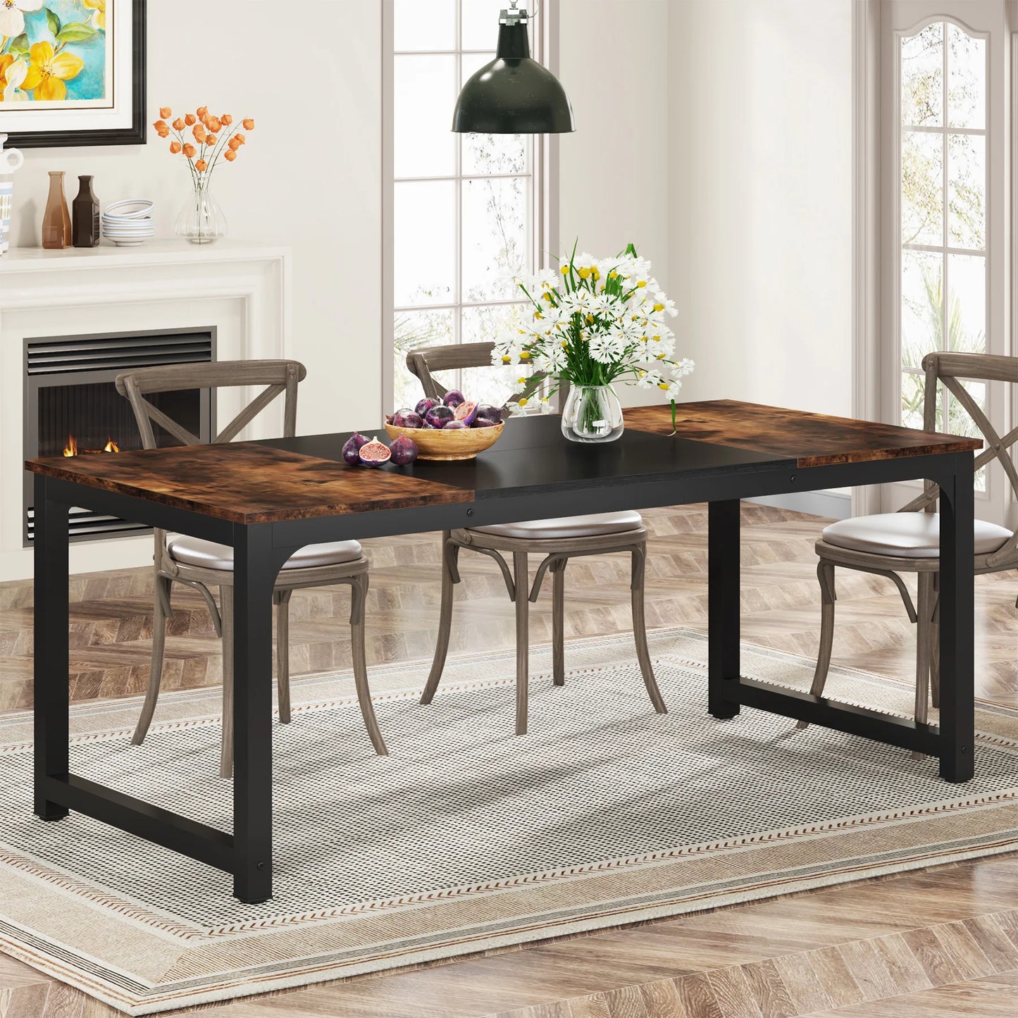 Dining Table, Industrial Kitchen Table for 6-8 Person,