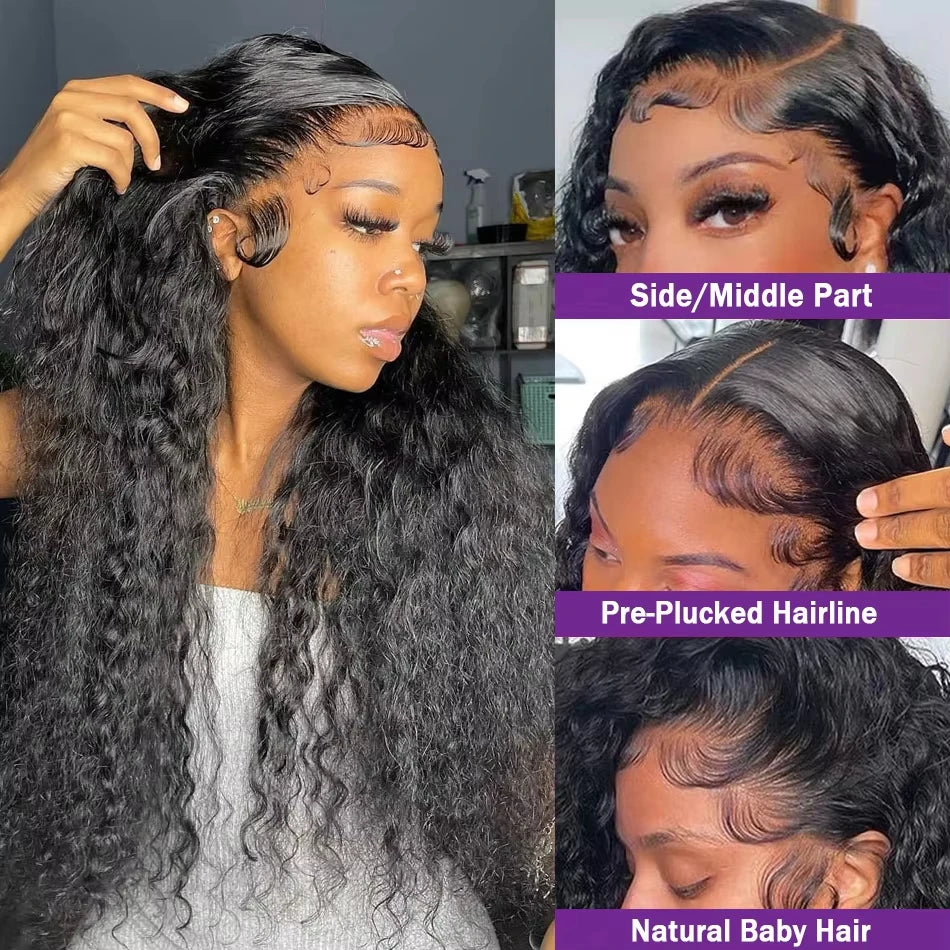 Water Wave Head Transparent Lace Front Wigs Deep Wave