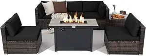 7 Piece Patio Furniture Set with Fire Pit Table, Includes  Fire Pit and Protective Cover,