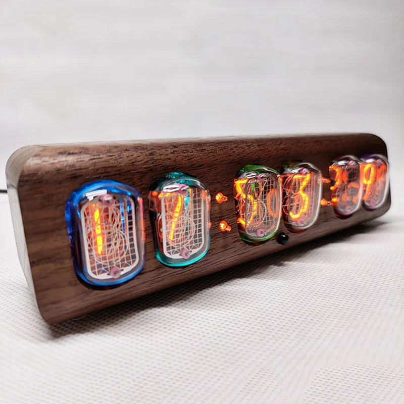 Wood Nixie Tube Clock Retro Alarm Table Clock Digital Watch Soviet Union In12 Tube Electronic Desktop Clocks Black Walnut Gift
