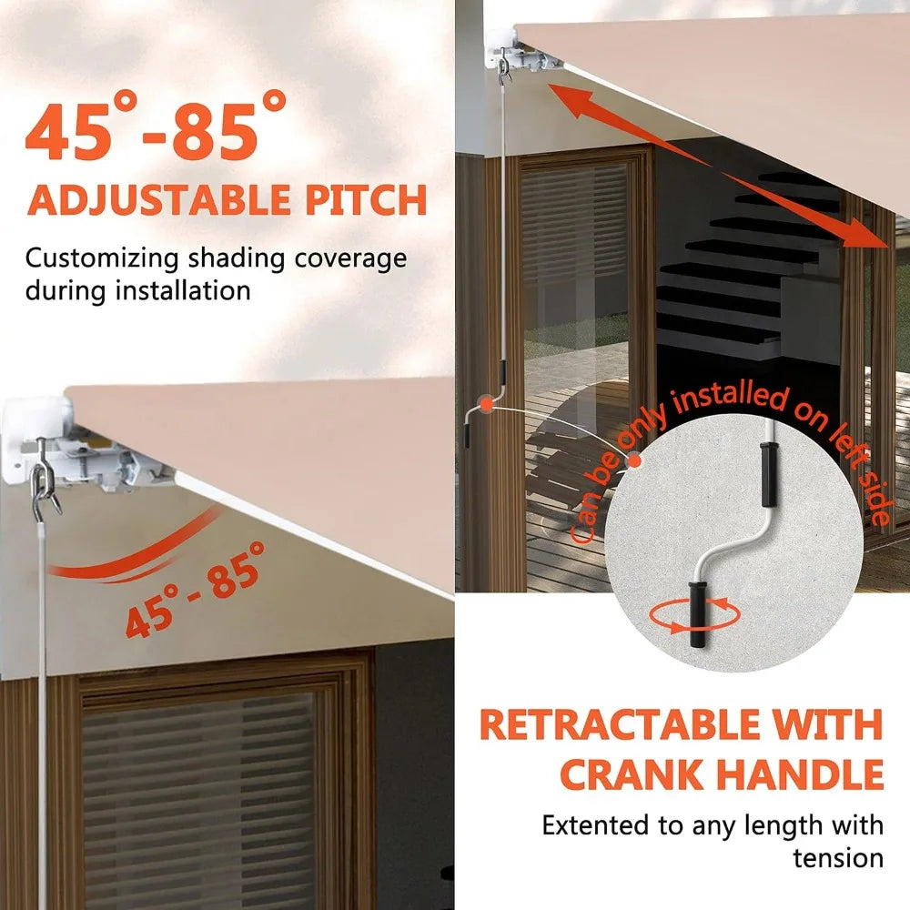 Manual Retractable Patio Awning, Outdoor Window Sun Shelter Shade
