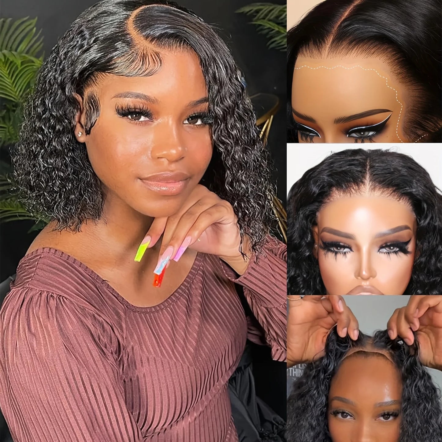 Burmese Curly Deep Wave Curly Human Hair Wig Glue less Wet and Wavy Lace Front