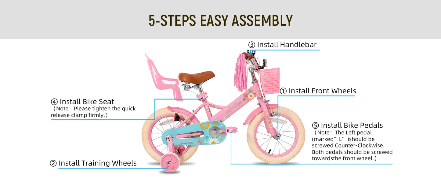 Kids Bike for Girls Ages 2-7 Years,  Bikes with Doll Bike Seat & Streamers,