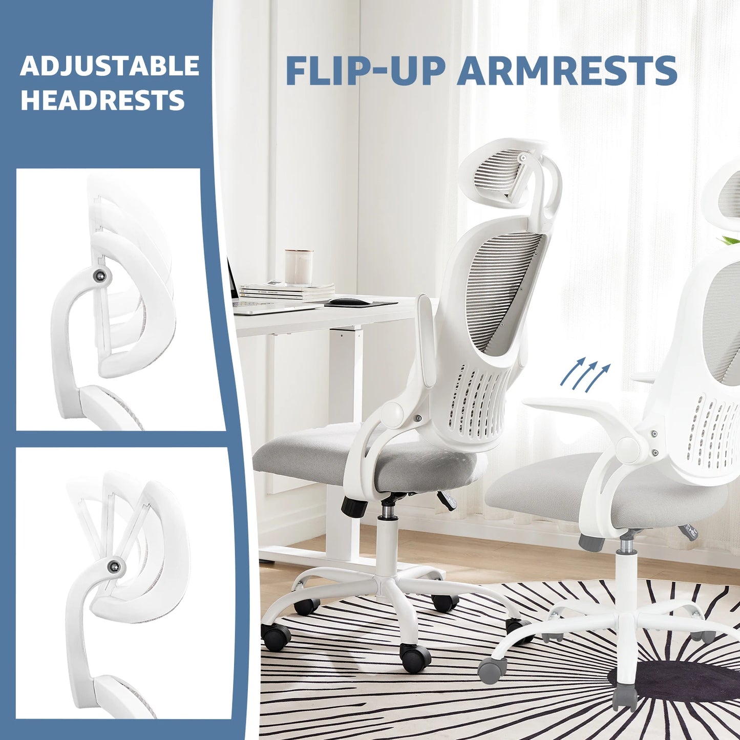 Office Computer Desk Chair Flip-up Arms Adjustable Headrests