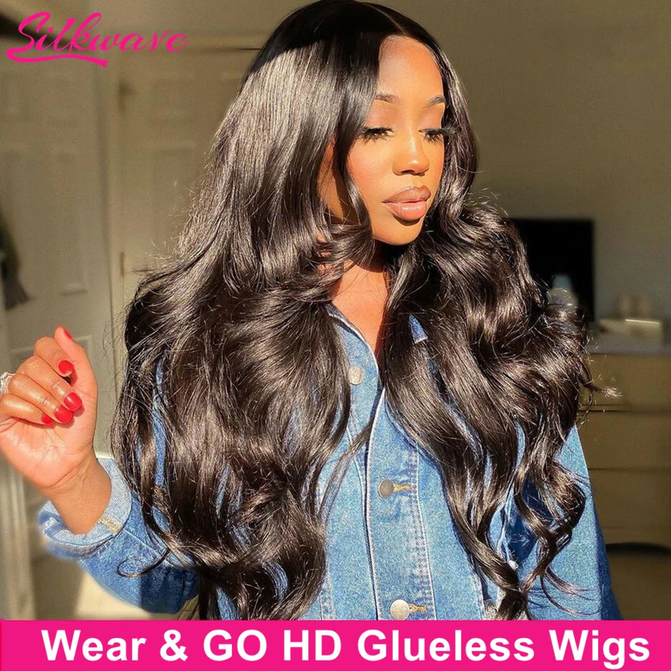 Silk wave Wear And Go Glue less, Human Hair Wigs Brazilian Body Wave