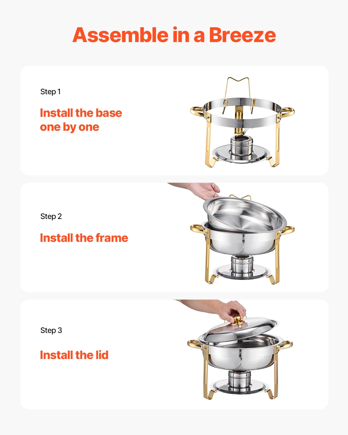 4 Pack Chafing Dish Buffet Se t Stainless Steel Chafer w/4 Full Size Pan Round