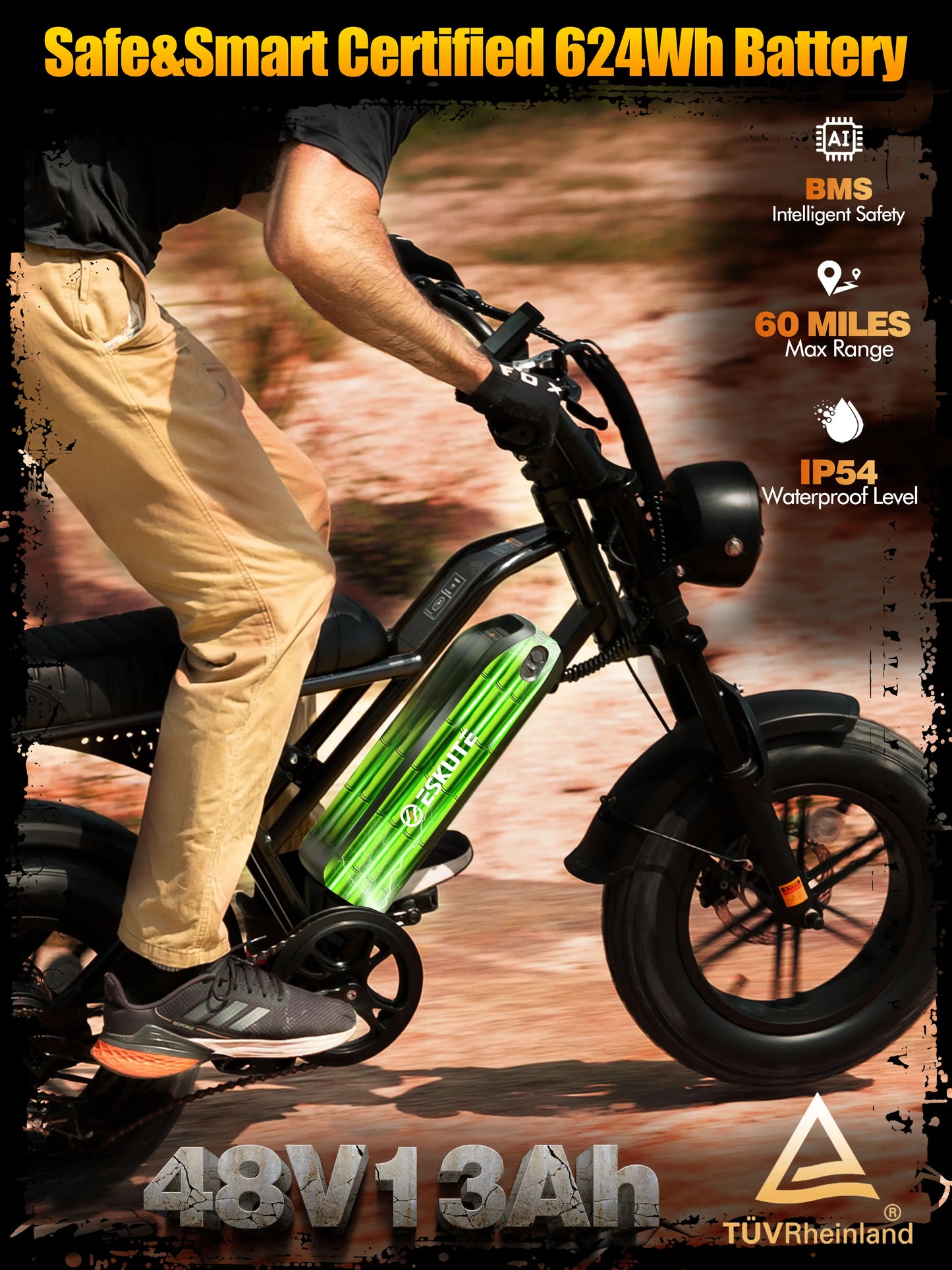 V100 Electric Bike, 1500W Peak 28MPH 48V13Ah Motorcycle,