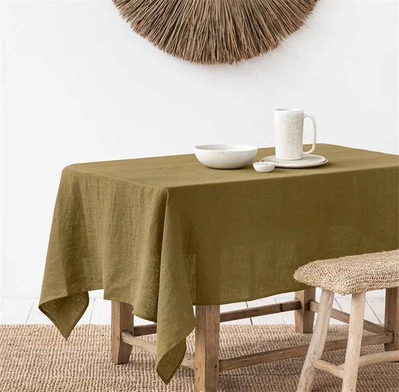 100% Pure Linen Solid Color Table Cover, Natural Fabric Tablecloth