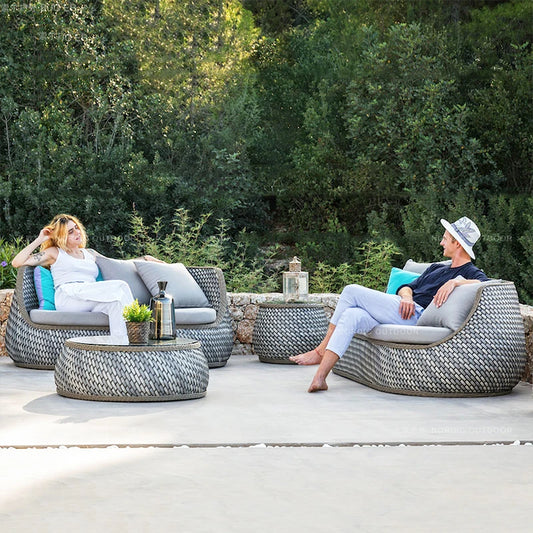 Wood Nordic Garden Furniture Sets Armchair Boho Garden Furniture Sets Fabric