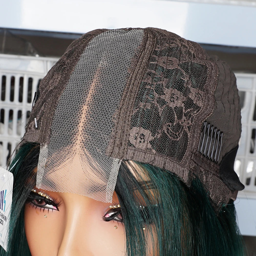 Green Short Bob Wig 2*4 Lace Wig Middle Part 300% Bone Straight