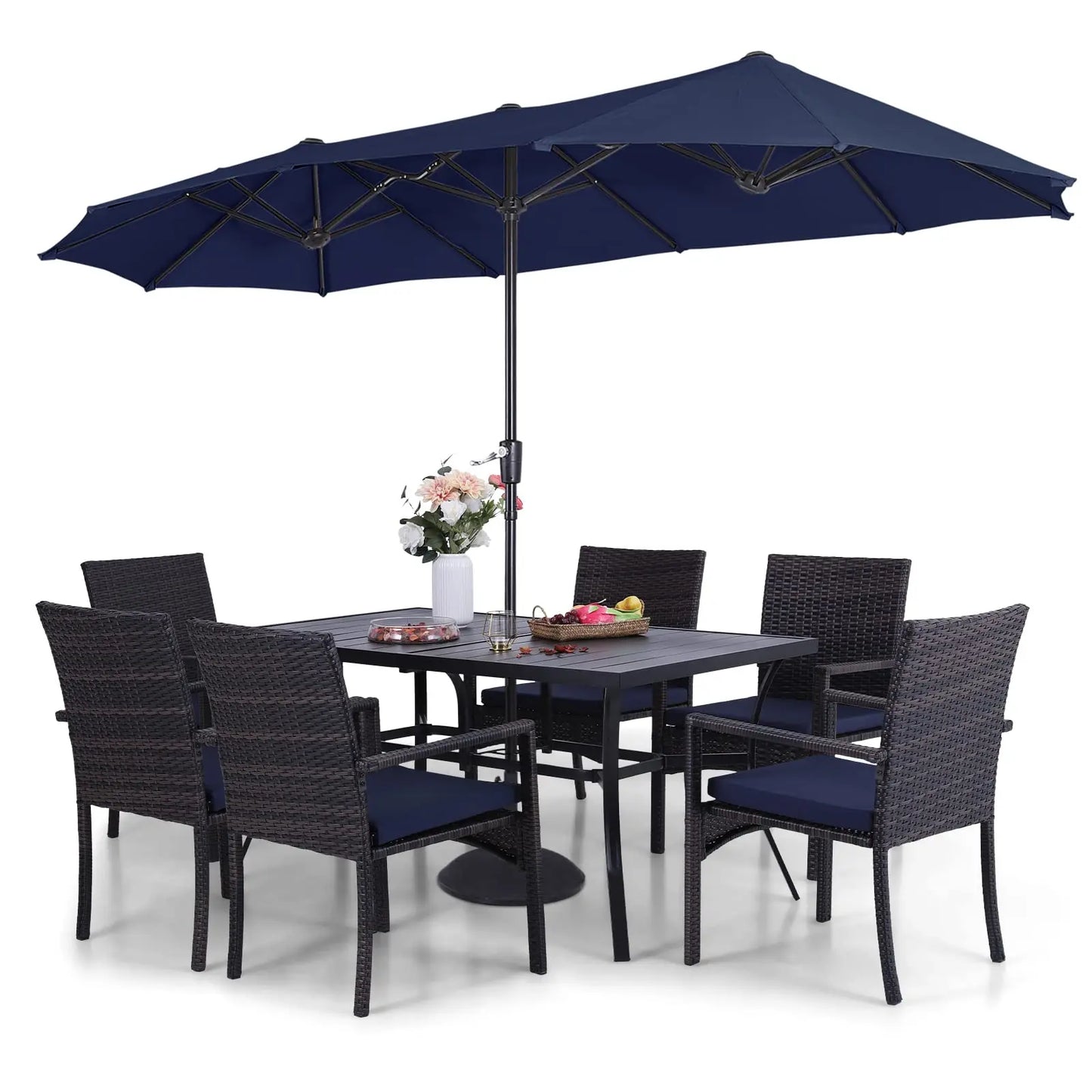 Patio Outdoor Table and Chairs Set with Umbrella Navy, Patio Dining Sets