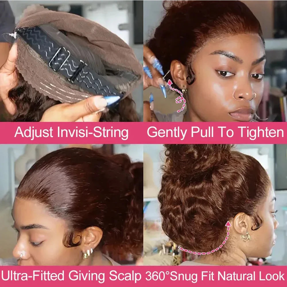 Chocolate Brown 30 Inch Deep Wave Lace Front Wig Glue less Wig Human Hair