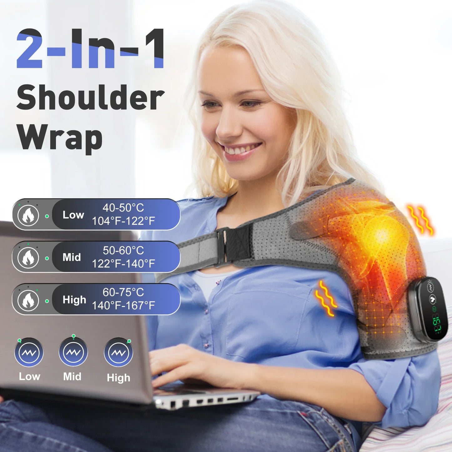 Electric Shoulder Support with Heat & Vibration - Adjustable Comfort Brace