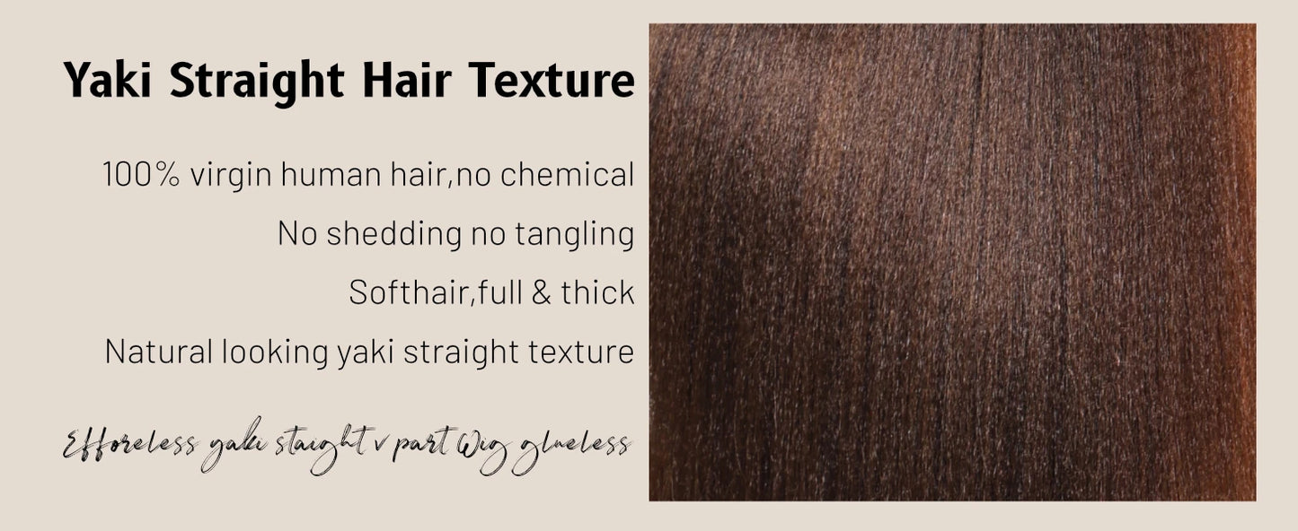 Straight V Part Wig Ombre Brown Color 100% Human Hair Wig