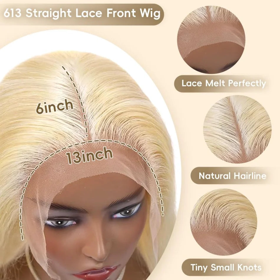 Blonde  Lace Front Wig 100% Human Hair  Density Straight  Frontal Wigs