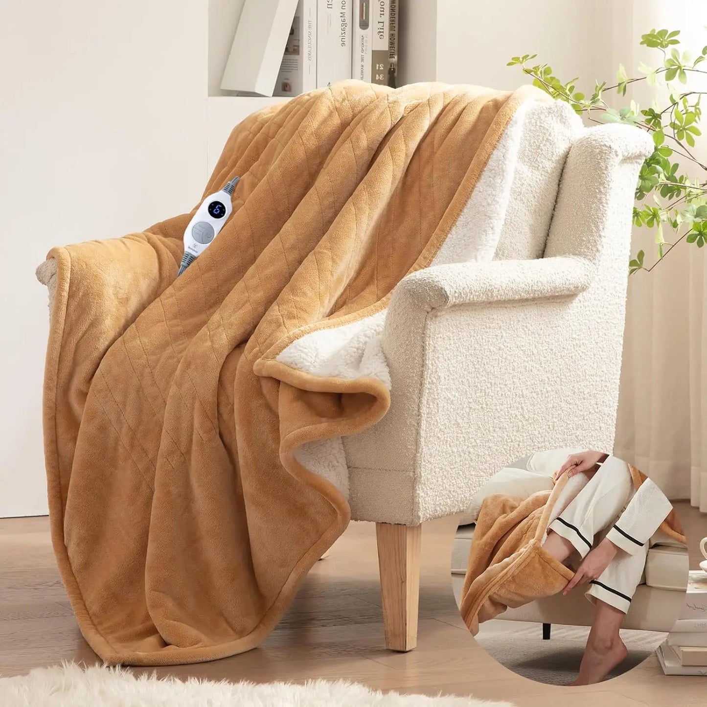 Electric Blanket with Foot Pocket for Adults Ultra Soft Flannel