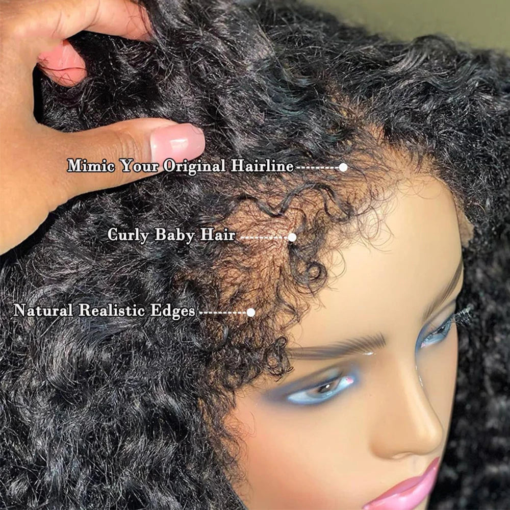 Short Bob Kinky Curly Human Hair Frontal Wig 4C Edges  Closure